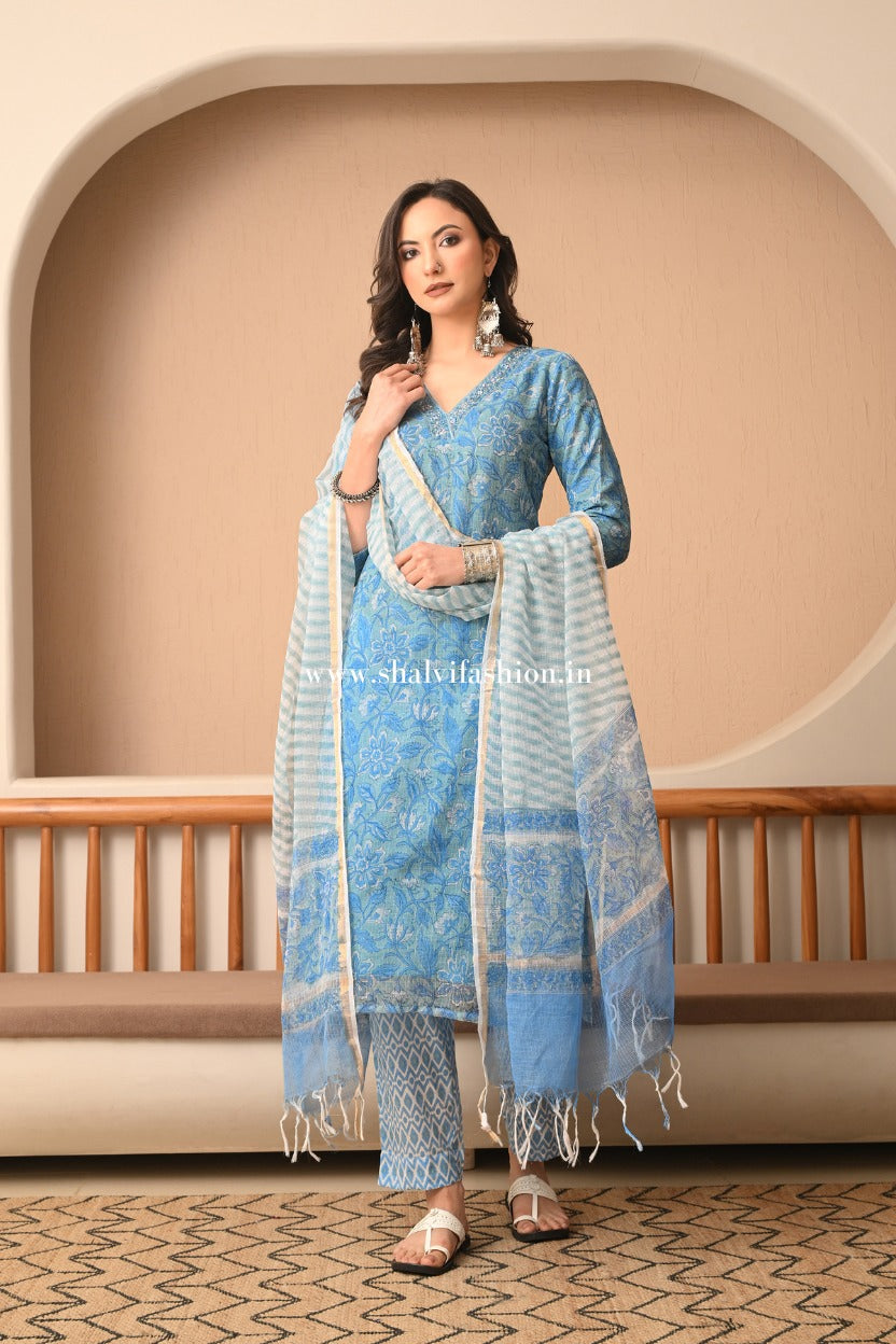 Shop hand block print kota doria suits online shopping (CSS431)
