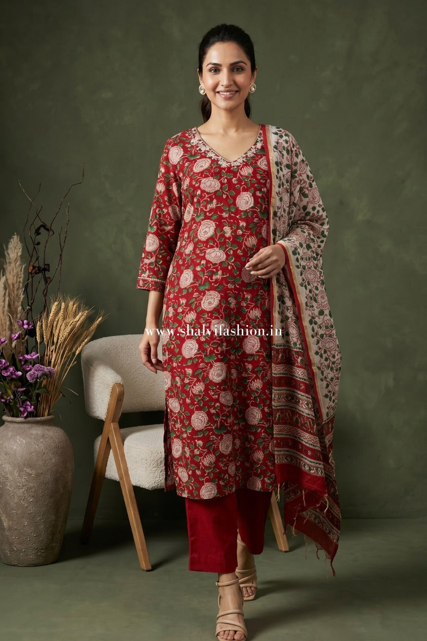 Shop block printed chanderi silk suits online (CSS438)