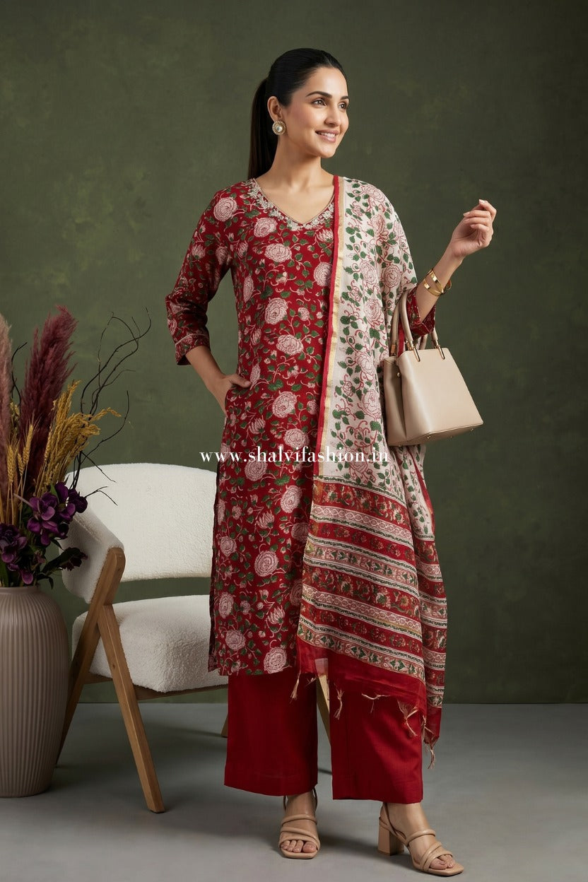 Shop block printed chanderi silk suits online (CSS438)