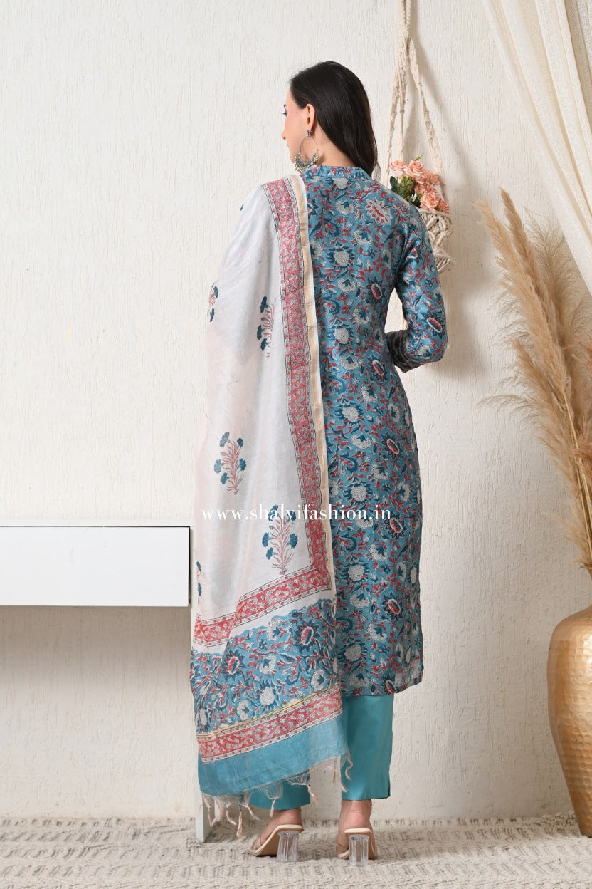 Sehera Hand Block Print Chanderi Silk Suit Set (CSS439)