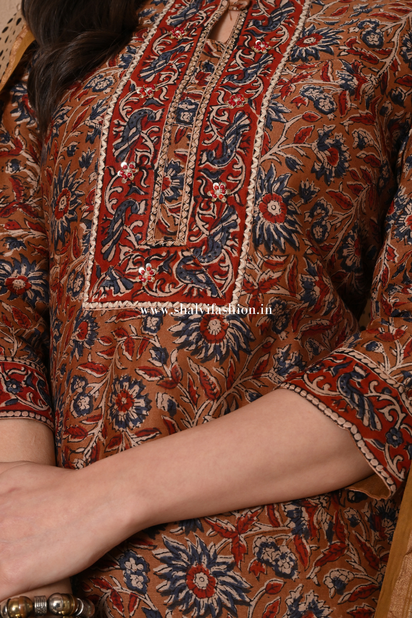 Sehera Hand Block Print Chanderi Silk Suit Set (CSS440)