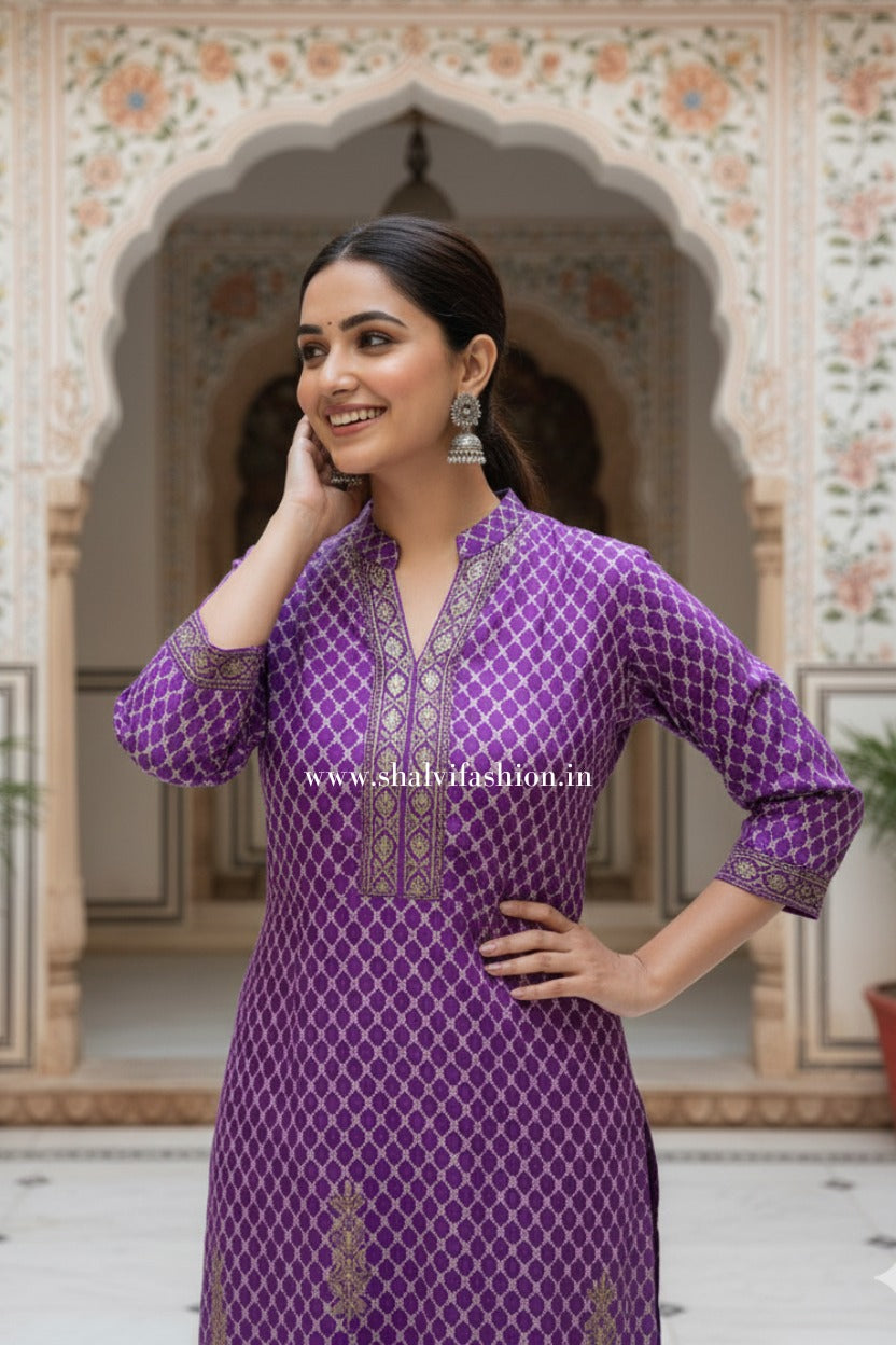 Shop block printed chanderi silk suits in jaipur (CSS442)