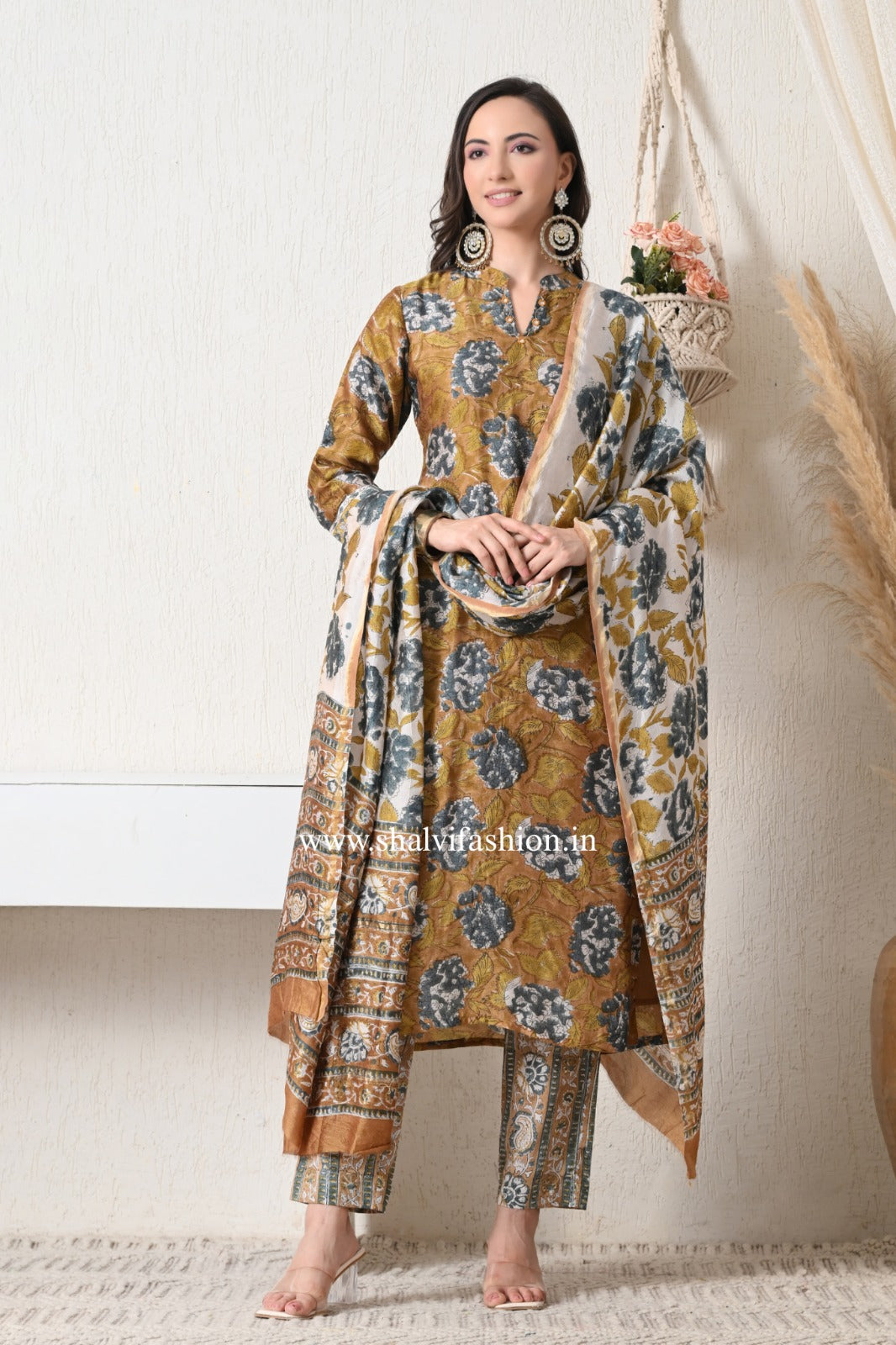 Shop hand block printed chanderi silk suits (CSS444)