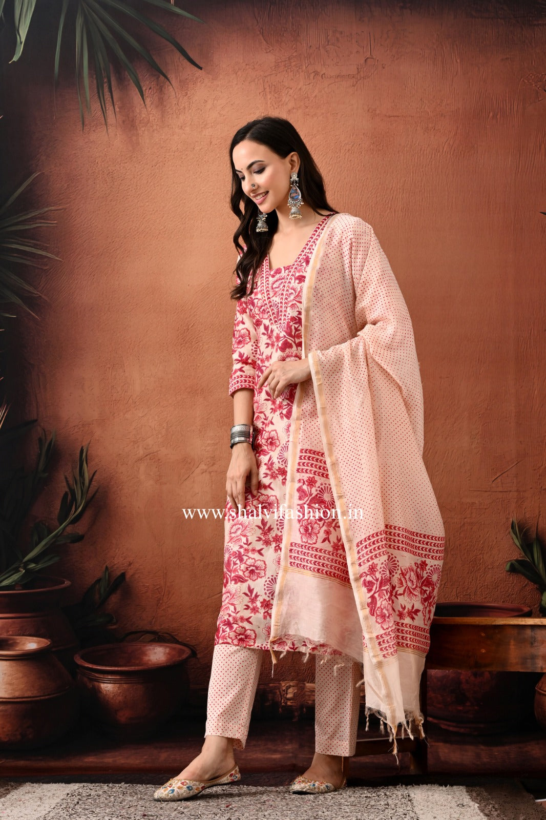 Shop hand block print chanderi silk suits (CSS468)