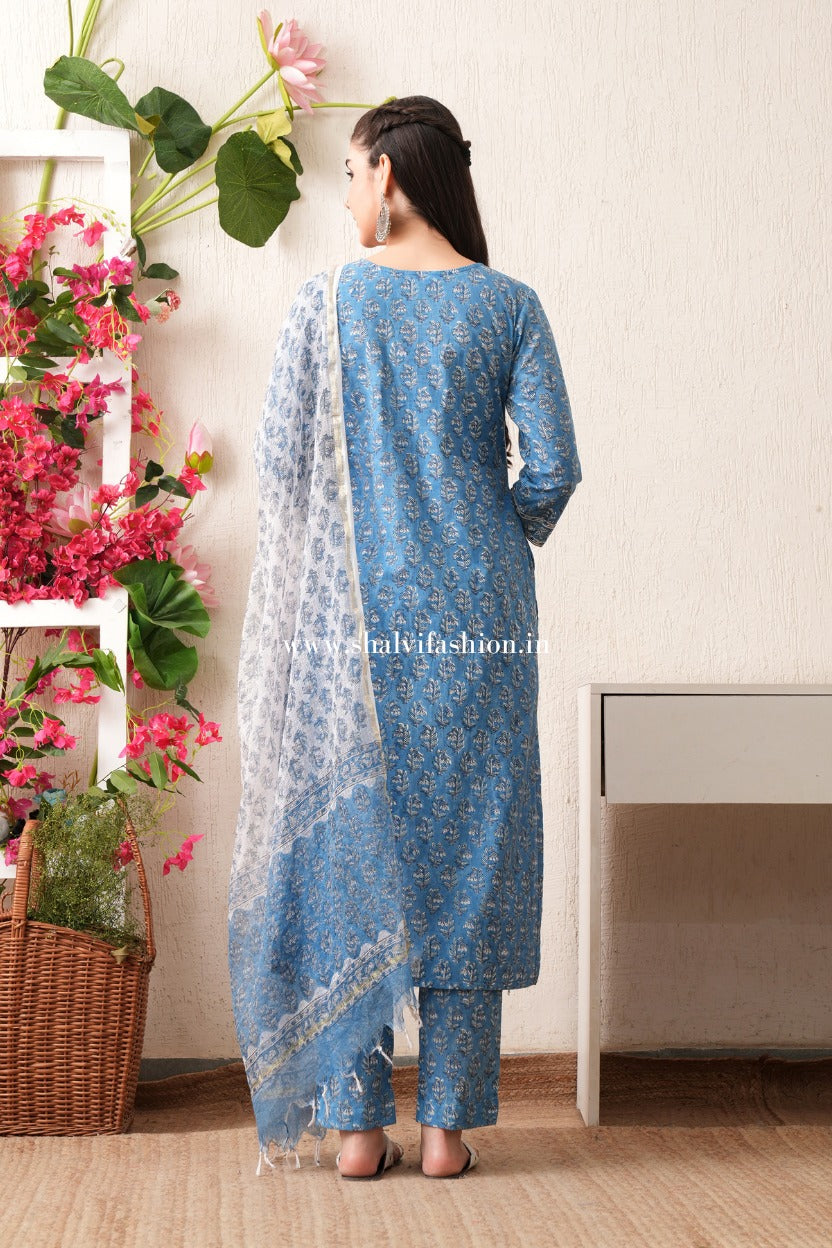 Shop block print pure cotton suits with kota dupatta (CSS470)