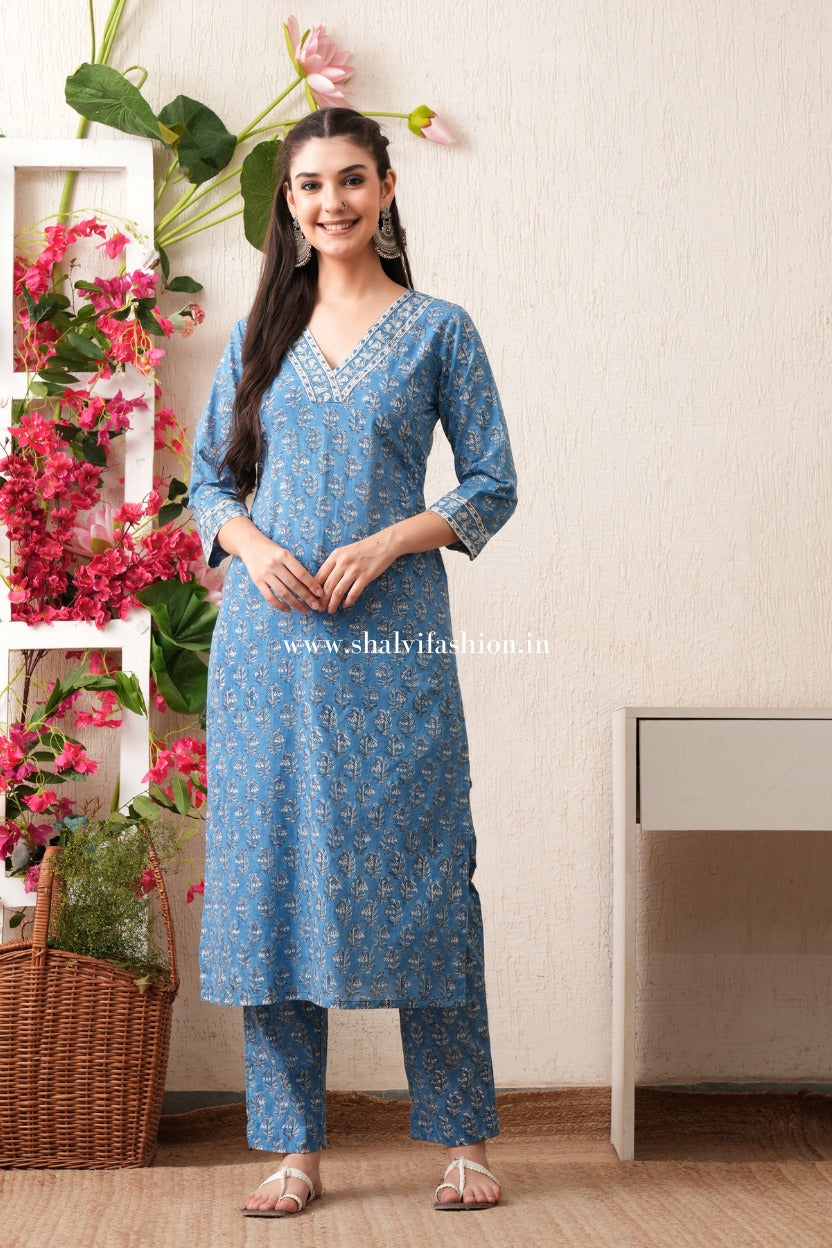 Shop block print pure cotton suits with kota dupatta (CSS470)