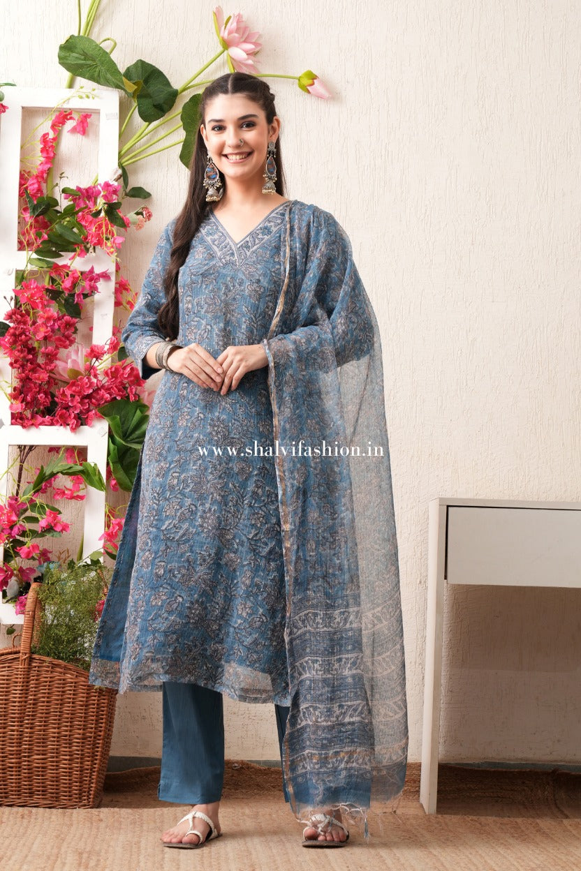 Shop hand block print kota doria suits online shopping (CSS472)