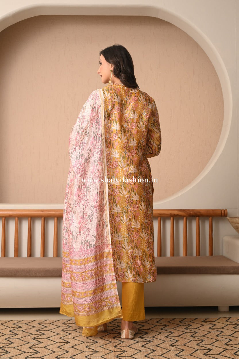 Shop hand block print chanderi silk suits in jaipur (CSS483)