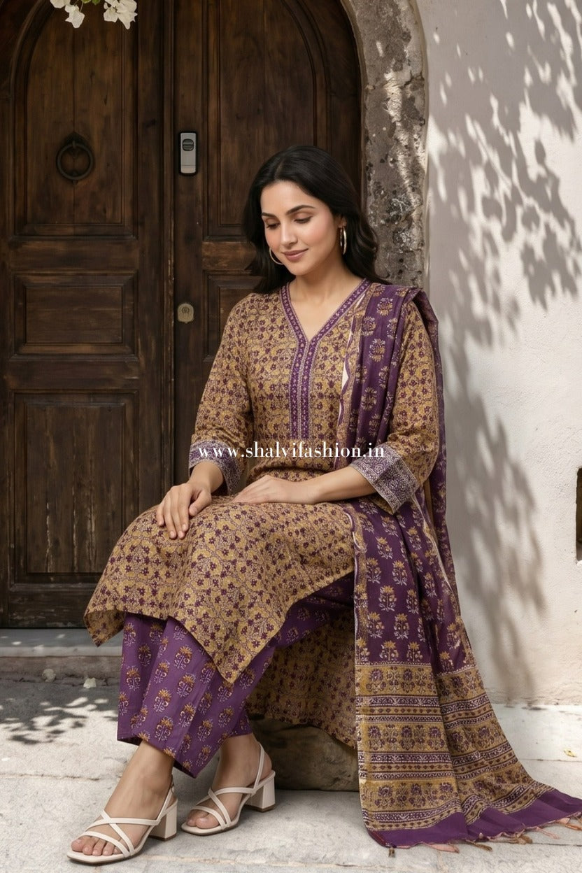 Shop hand block print chanderi silk suits online shopping (CSS490)