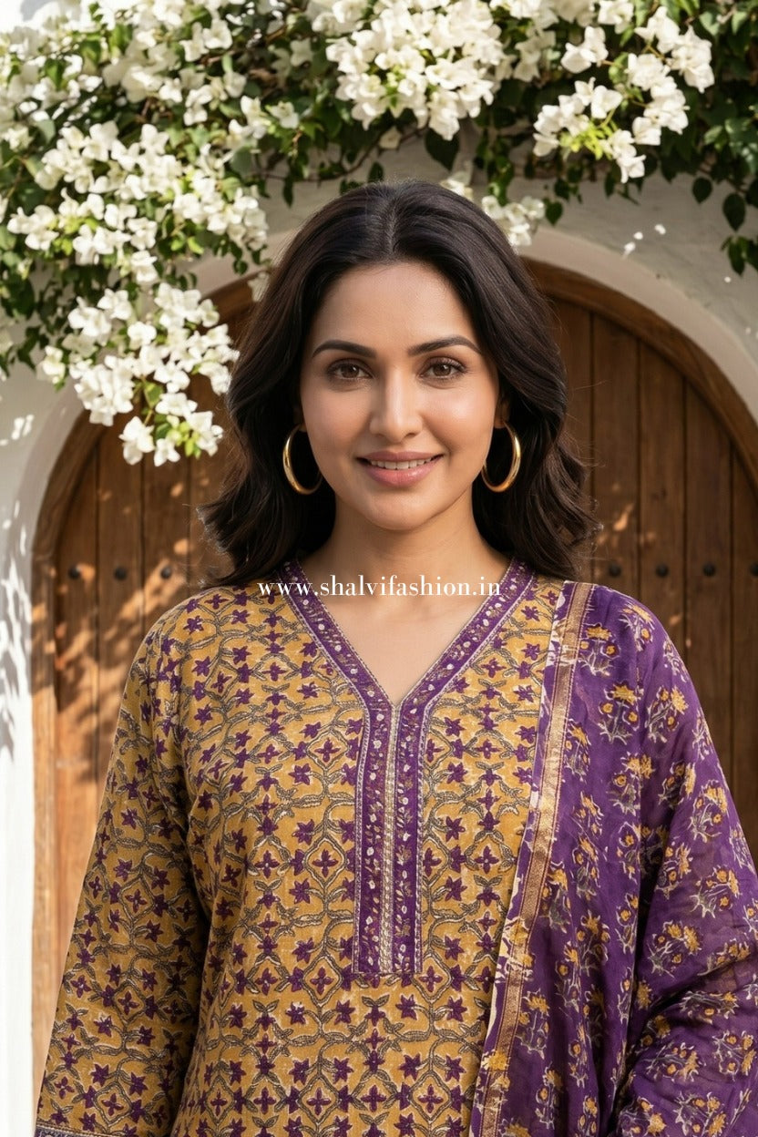 Shop hand block print chanderi silk suits online shopping (CSS490)