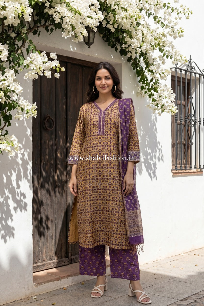 Shop hand block print chanderi silk suits online shopping (CSS490)
