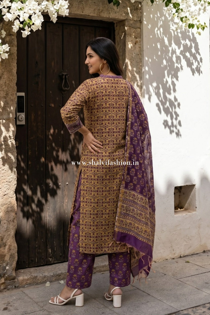 Shop hand block print chanderi silk suits online shopping (CSS490)