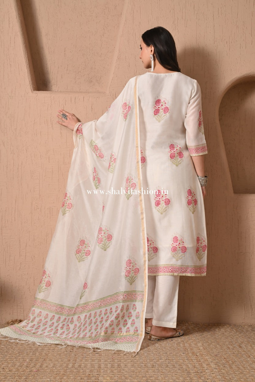 Shop buta hand block print chanderi silk suits (CSS494)