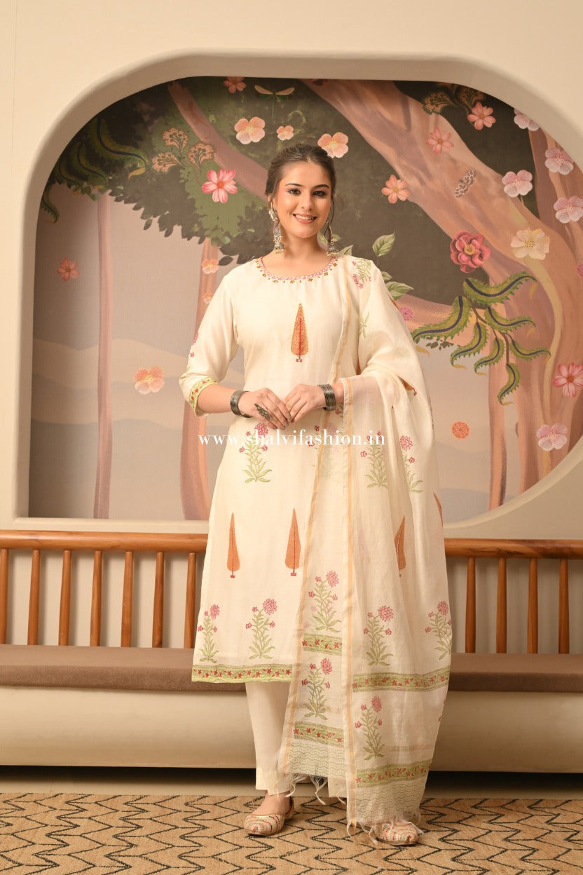 Shop buta hand block print chanderi silk suits online (CSS495)