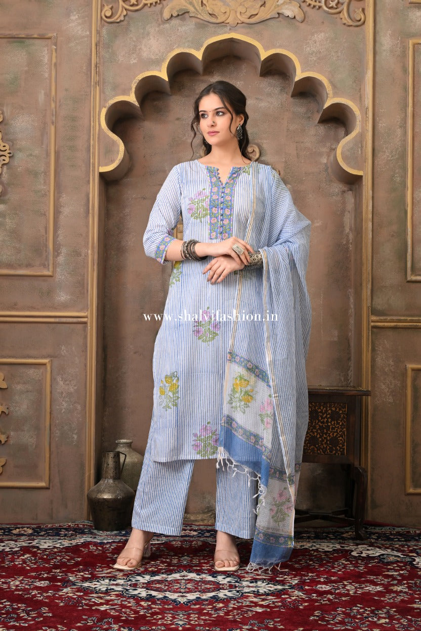 Shop hand block printed cotton suits with kota dupatta (CSS496)