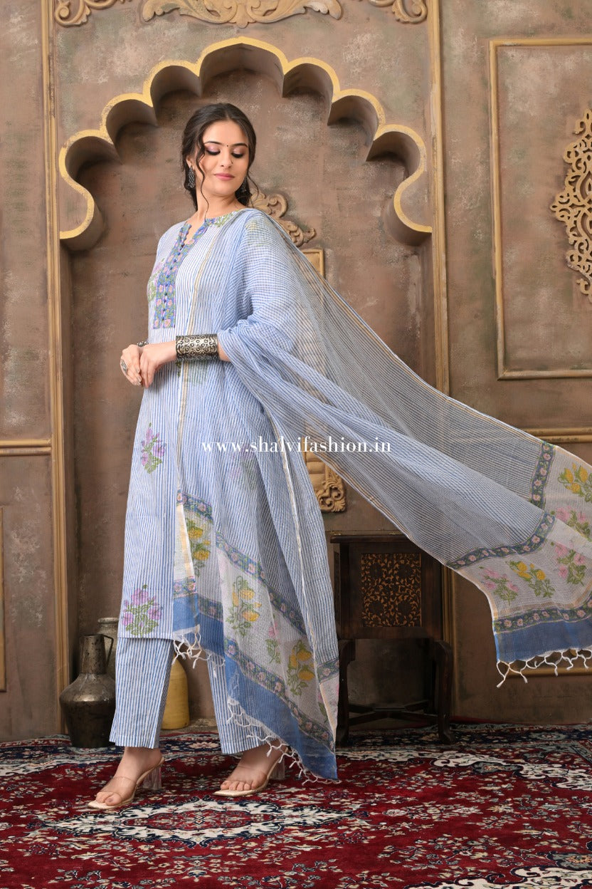 Shop hand block printed cotton suits with kota dupatta (CSS496)