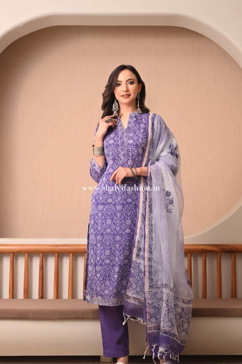 Shop block print kota doria suits online shopping (CSS497)