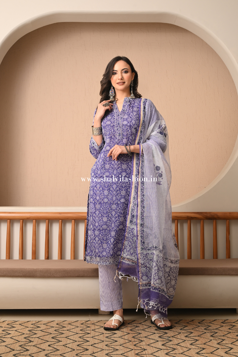 Shop block print kota doria suits online shopping (CSS497)