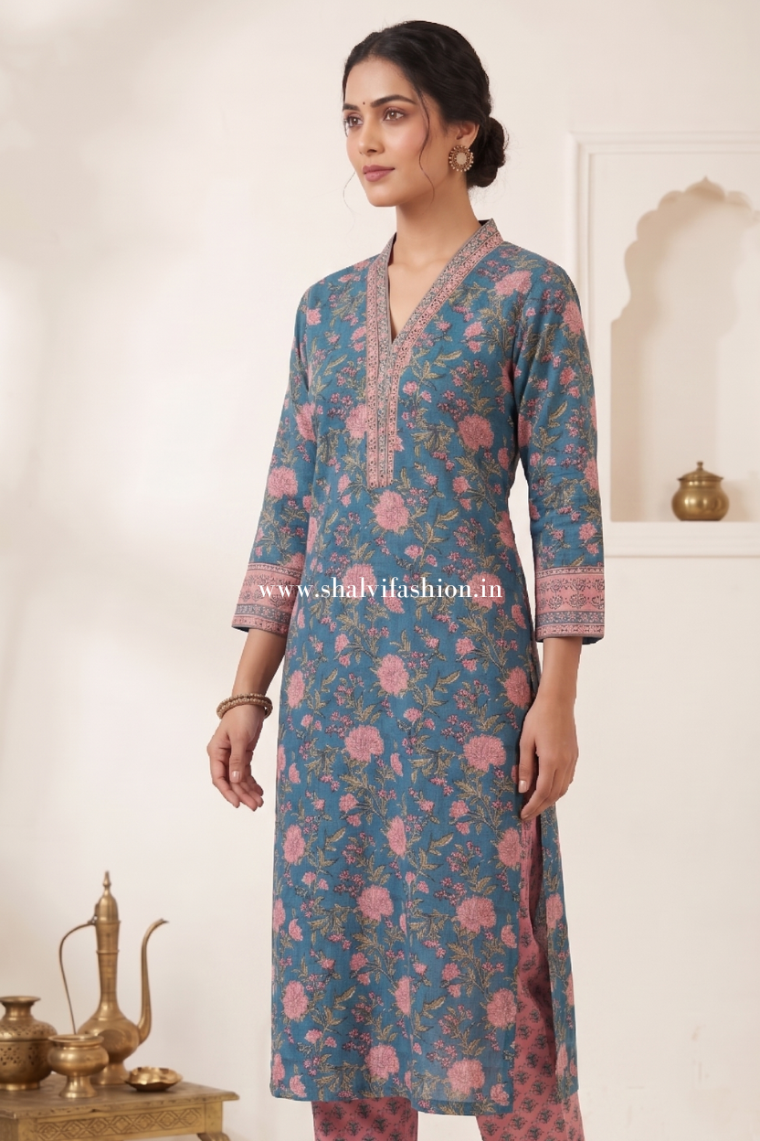 Shop block print chanderi silk suits in jaipur (CSS498)