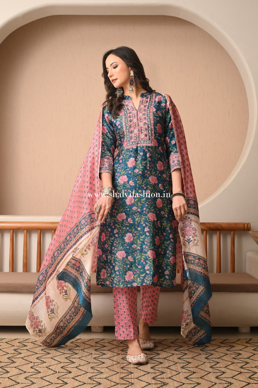 Shop block print chanderi silk suits in jaipur (CSS498)