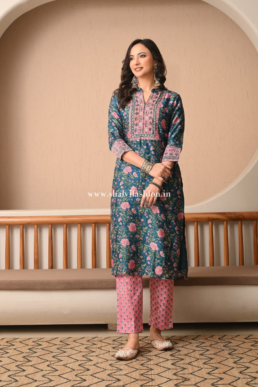 Shop block print chanderi silk suits in jaipur (CSS498)