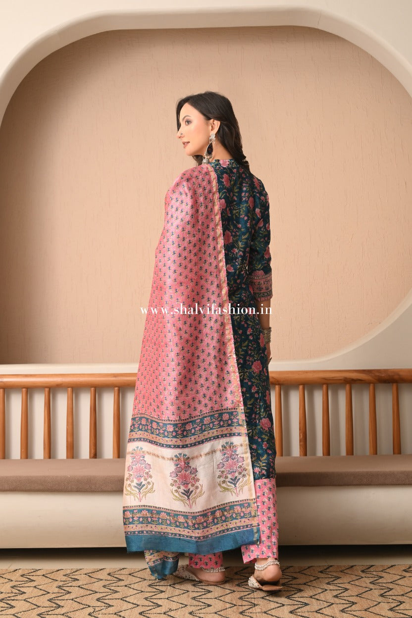 Shop block print chanderi silk suits in jaipur (CSS498)