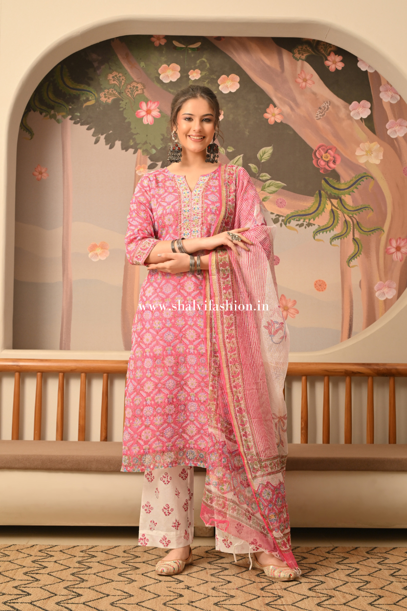 Shop block printed kota doria suits in jaipur (CSS501)