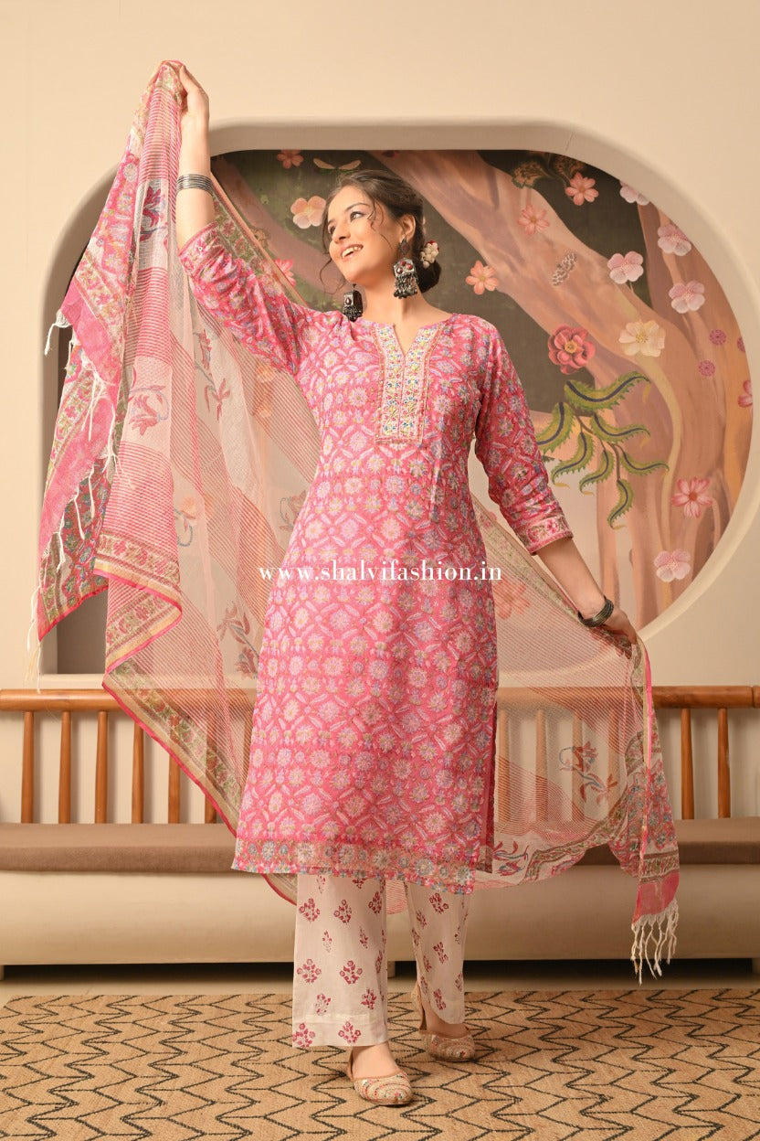 Shop block printed kota doria suits in jaipur (CSS501)