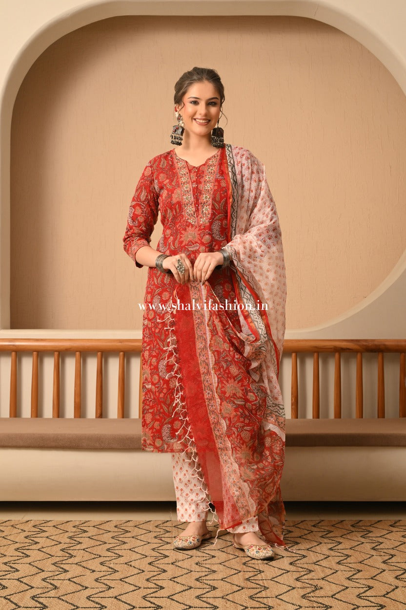Shop block printed kota doria suits online (CSS502)
