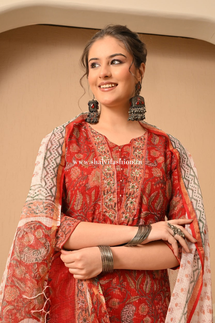 Shop block printed kota doria suits online (CSS502)