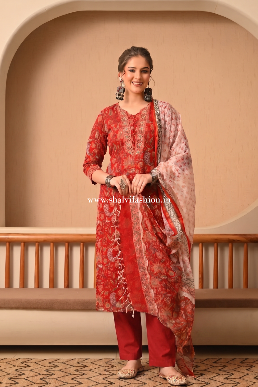 Shop block printed kota doria suits online (CSS502)