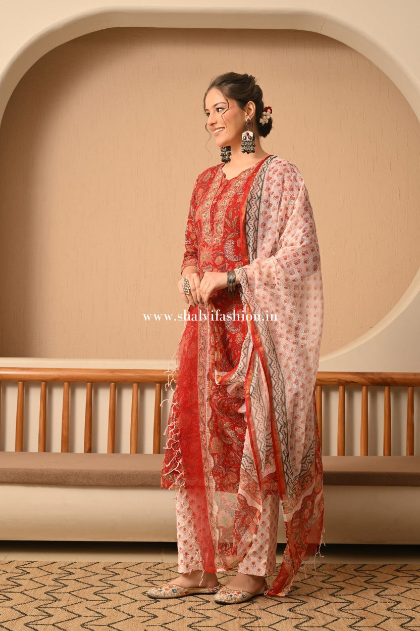 Shop block printed kota doria suits online (CSS502)