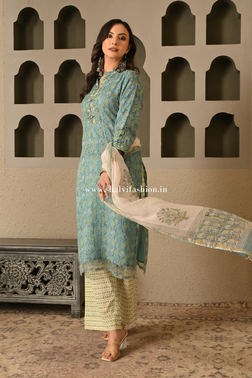 Shop block printed kota doria suits online shopping (CSS503)