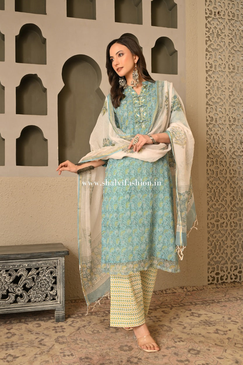 Shop block printed kota doria suits online shopping (CSS503)