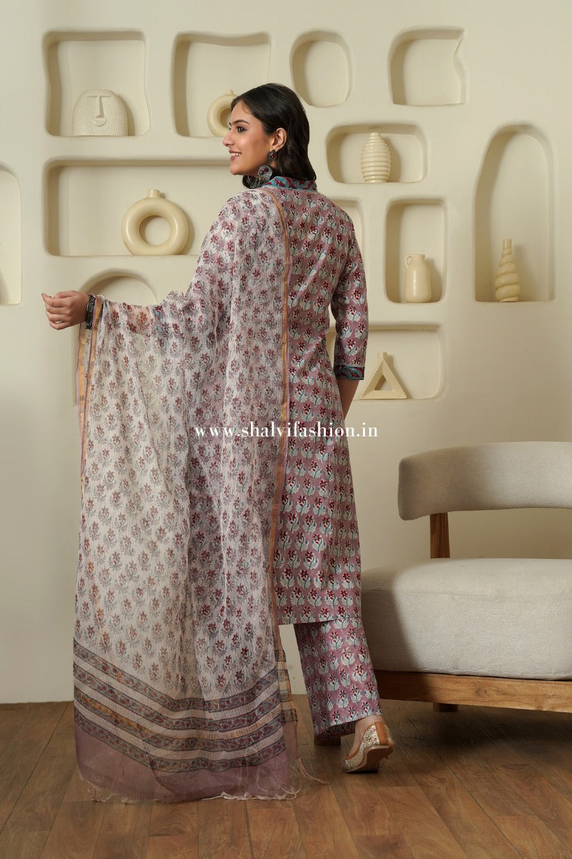 Shop hand block printed cotton suits with kota dupatta online shopping (CSS510)