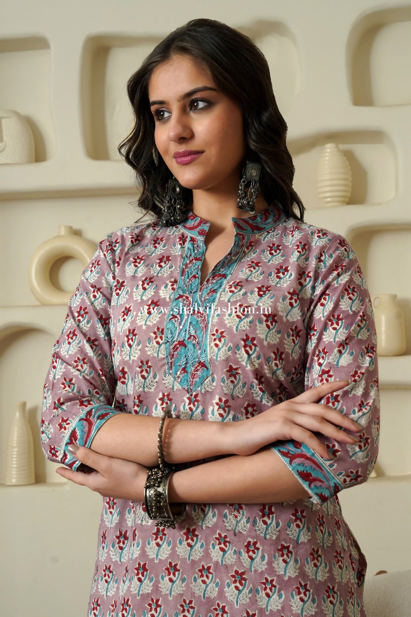 Shop hand block printed cotton suits with kota dupatta online shopping (CSS510)