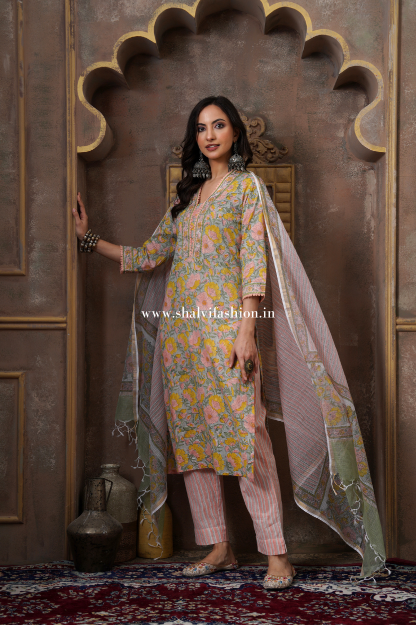 Shop block printed cotton suits online shopping (CSS512)