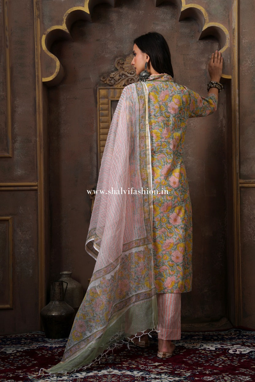 Shop block printed cotton suits online shopping (CSS512)