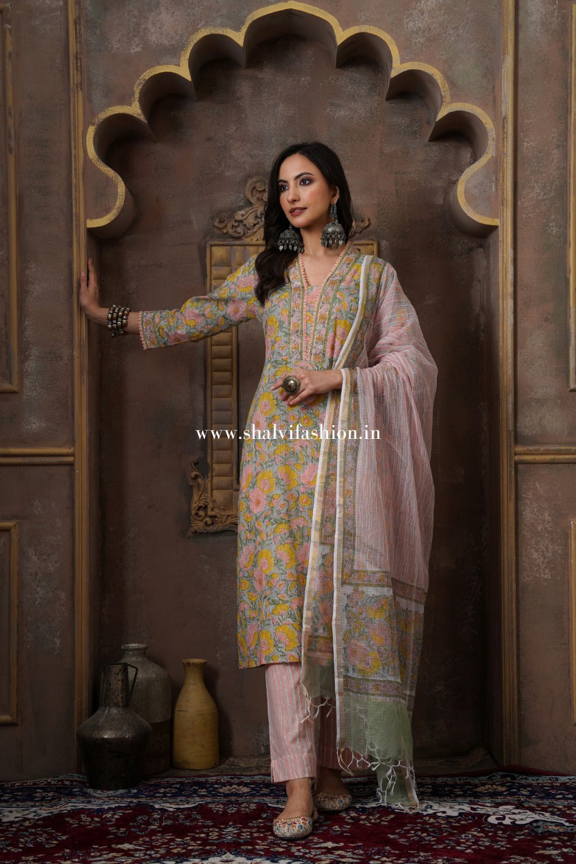 Shop block printed cotton suits online shopping (CSS512)