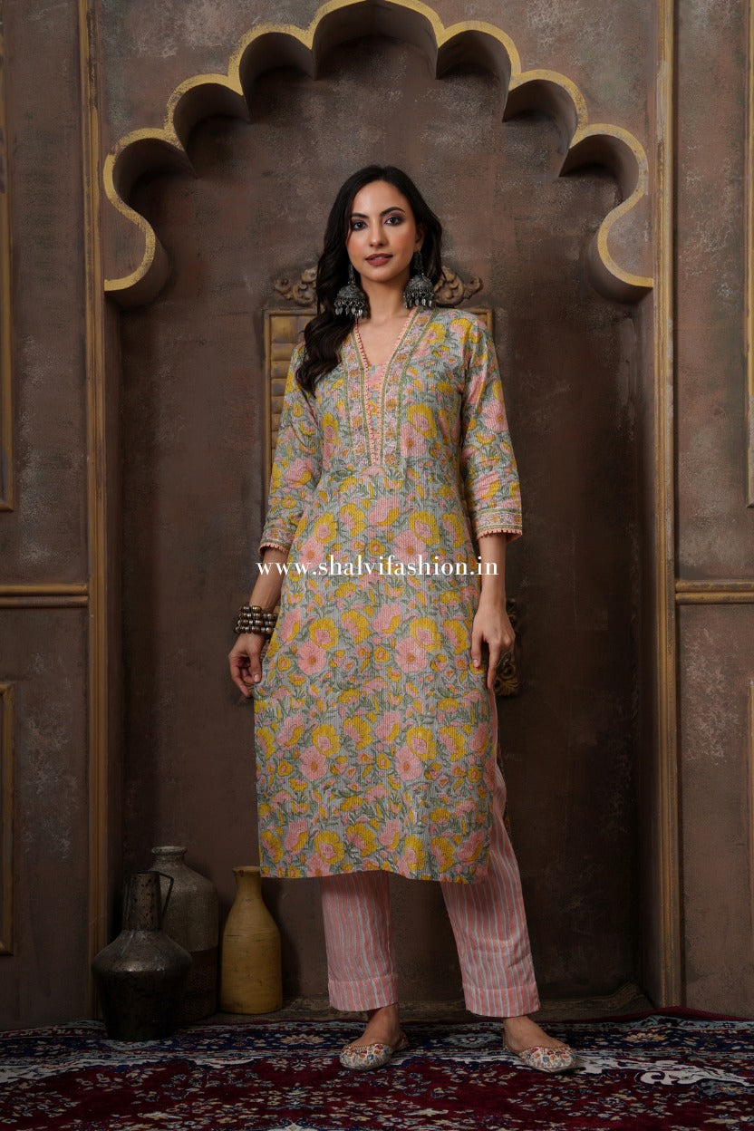 Shop block printed cotton suits online shopping (CSS512)