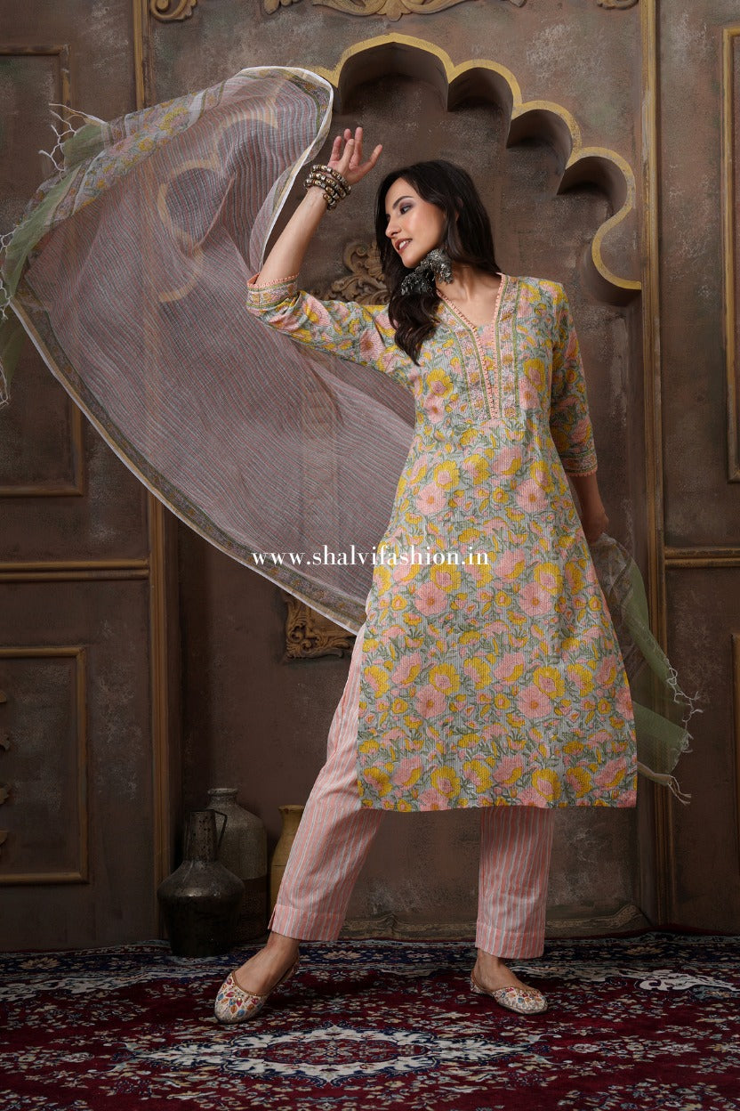 Shop block printed cotton suits online shopping (CSS512)