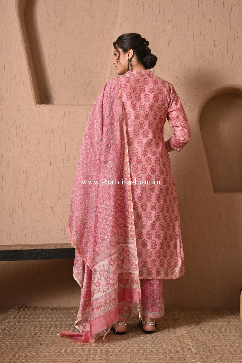 Shop block print chanderi silk suits (CSS514)