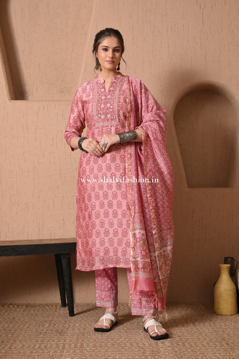 Shop block print chanderi silk suits (CSS514)