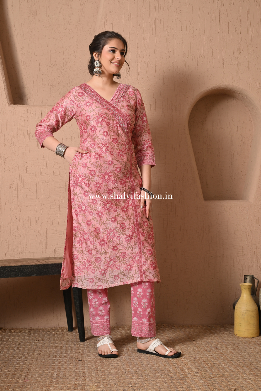 Shop hand block print chanderi silk suits online (CSS515)