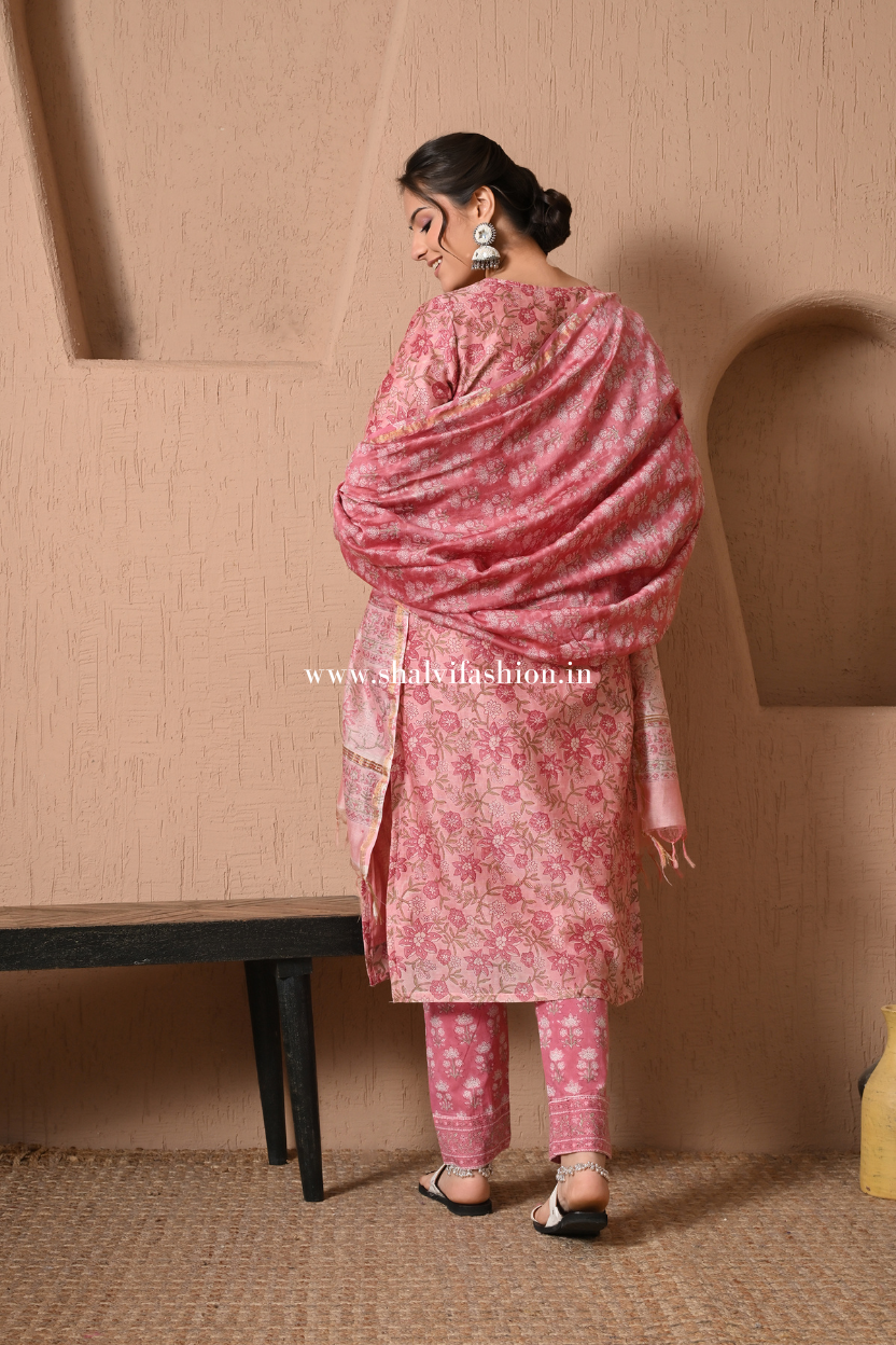 Shop hand block print chanderi silk suits online (CSS515)