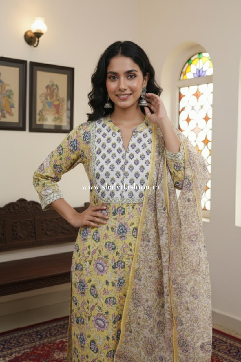 Shop hand block printed cotton suits with doria online (CSS524)