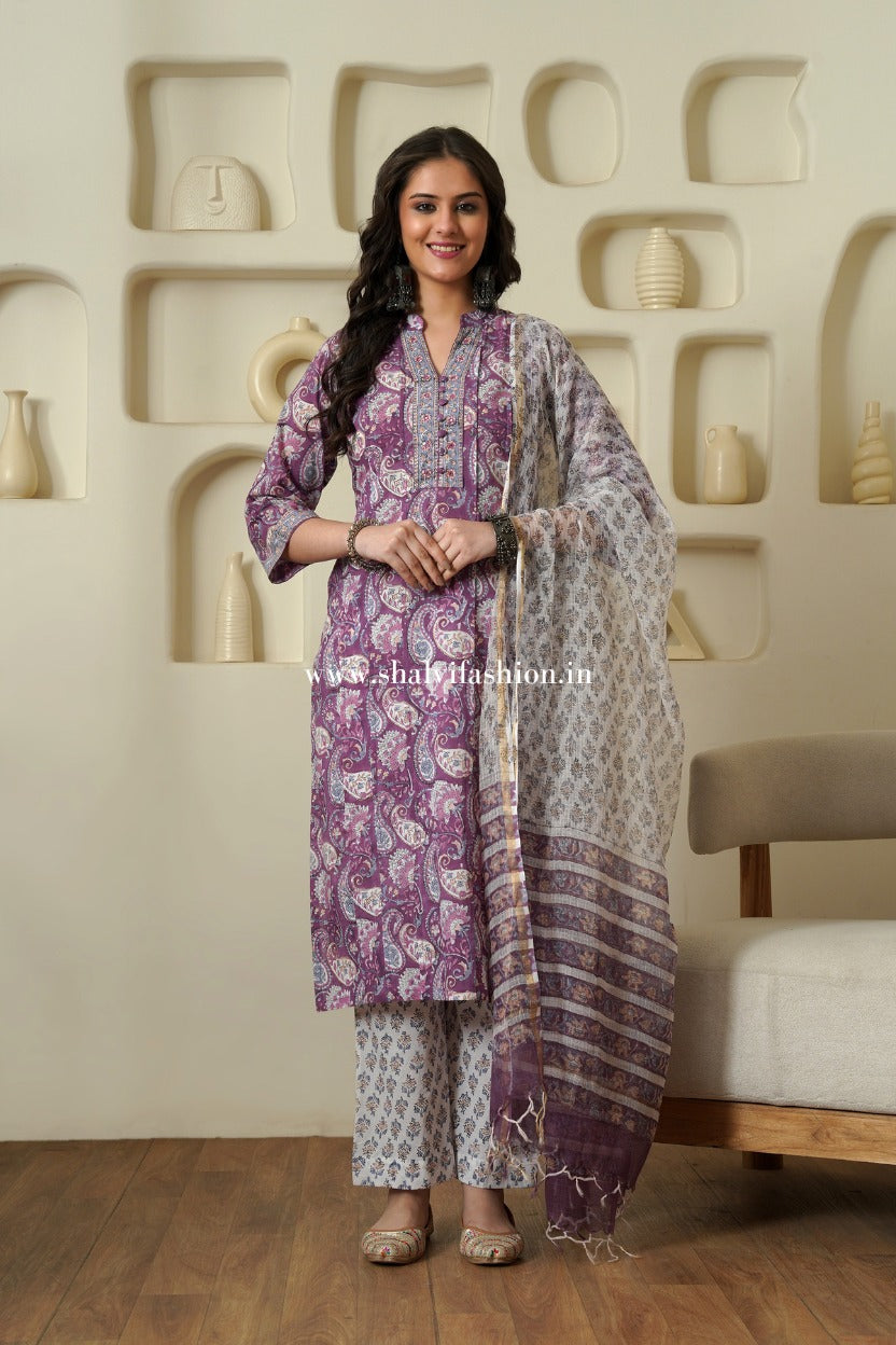Shop jaipuri block printed cotton suits with doria online (CSS525)