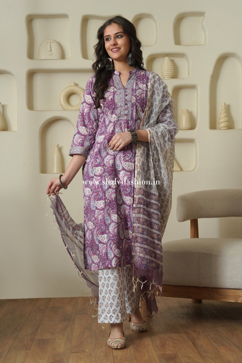 Shop jaipuri block printed cotton suits with doria online (CSS525)