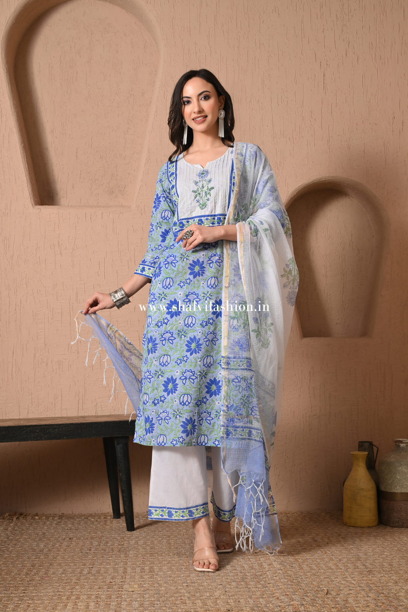 Shop jaipuri block printed cotton suits with doria online shopping (CSS526)
