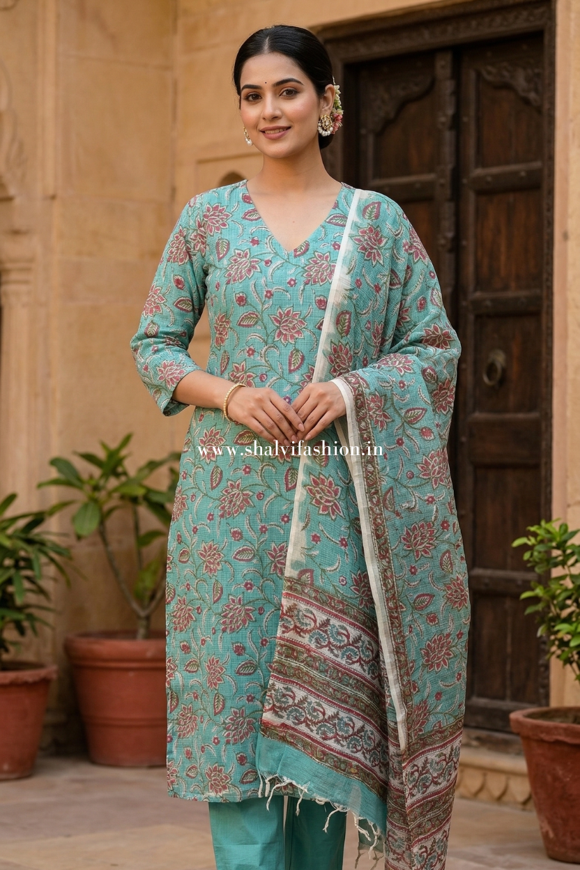 Shop jaipuri hand block print kota doria suits online shopping (CSS528)